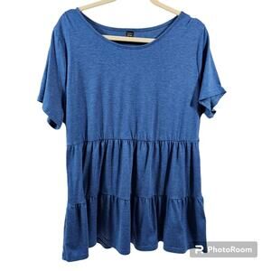 Emery Rose Plus Size Blue Short Sleeve 3-Tier Top 2XL